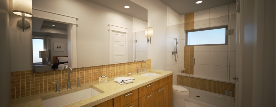 A Rendered Graphic of a Master Bathroom for a New Home